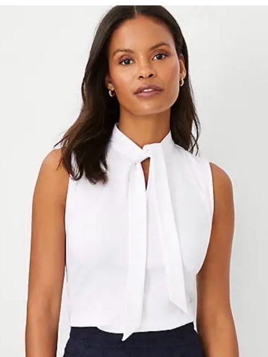 Ann Taylor Tops - Ann Taylor White Sleeveless Tie-Neck Shell